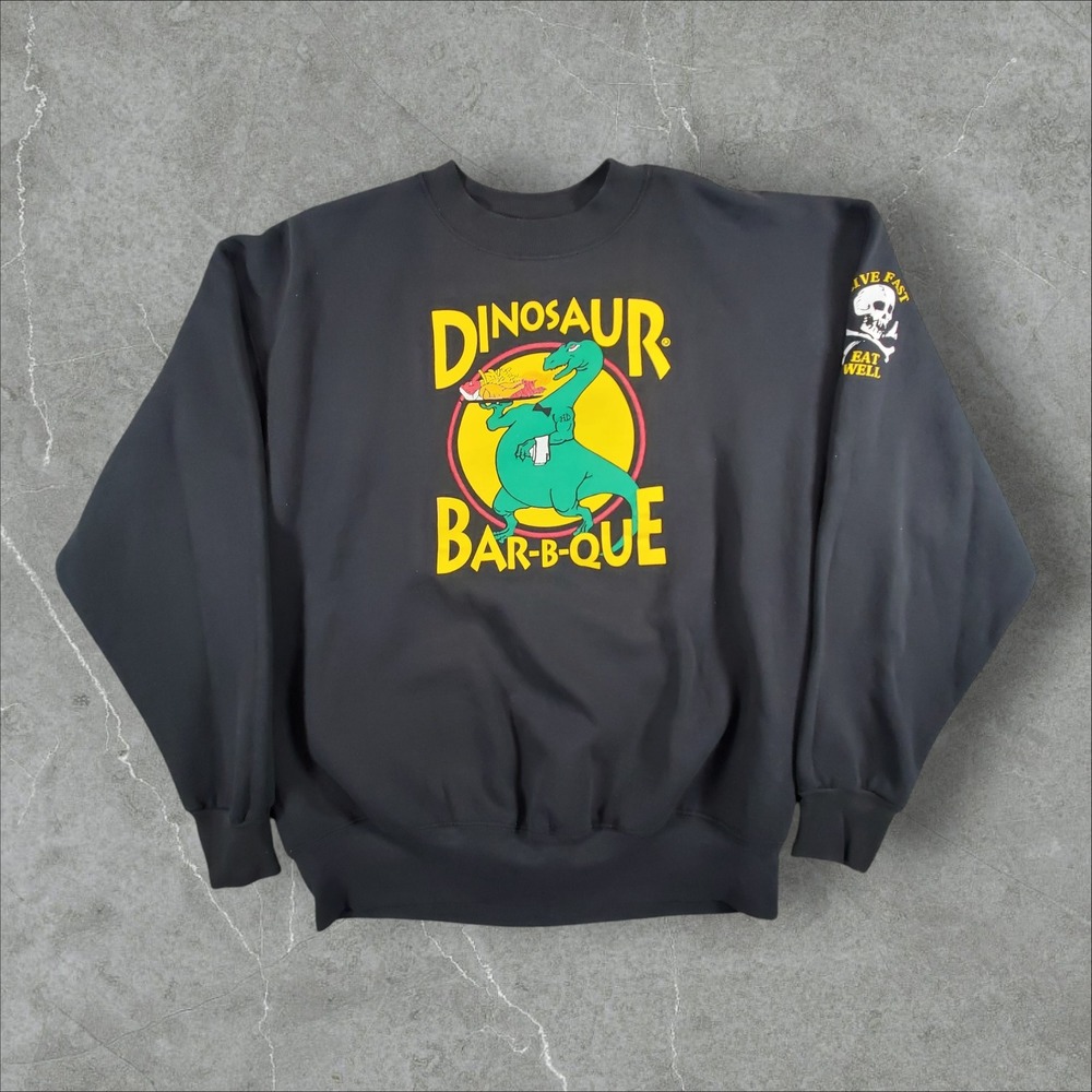 Vintage Dinosaur Bar-B-Que  Sweatshirt Mens XL Black 90s Crew Graphic Syracuse